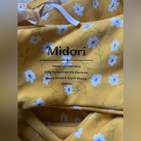 Midori ‘Mia’ Mele Vegan Padded Cup Tie Back Swimsuit Top in Floral Yellow sz Sma - Picture 6 of 7